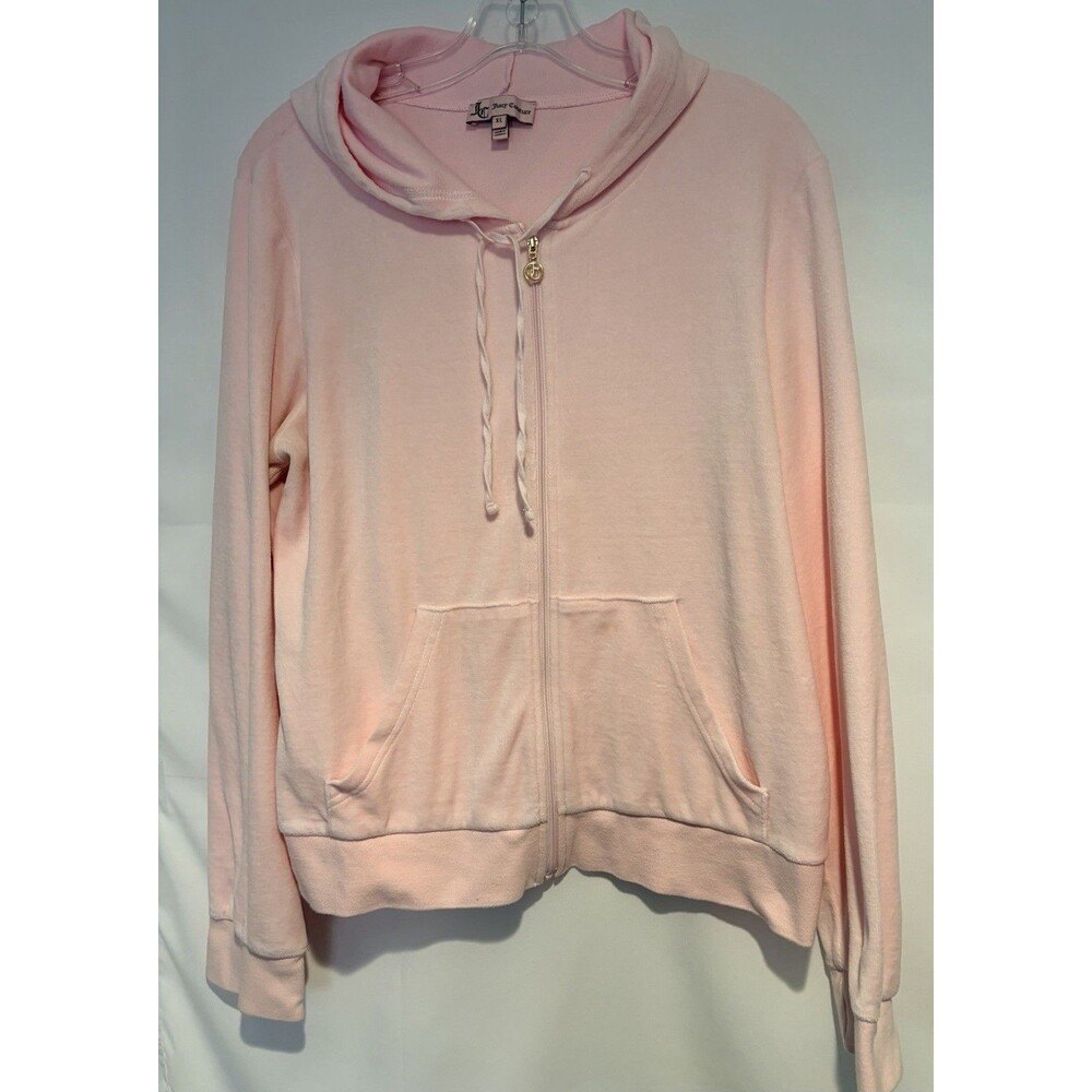 Juicy Couture Pink Velour Full Zip Hoodie Women XL Silver Zip Y2K Track Jacket - Picture 1 of 11
